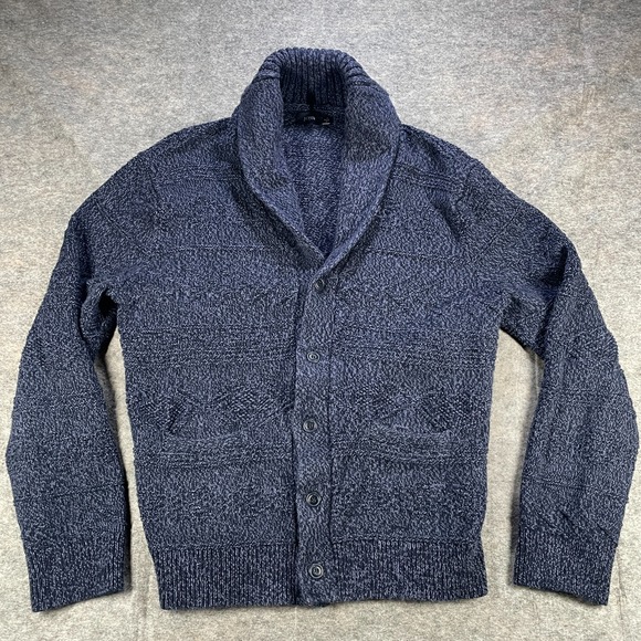 J Crew Sweater Mens Medium Cardigan Knit Fisherman Shawl Preppy Chunky - Picture 1 of 7